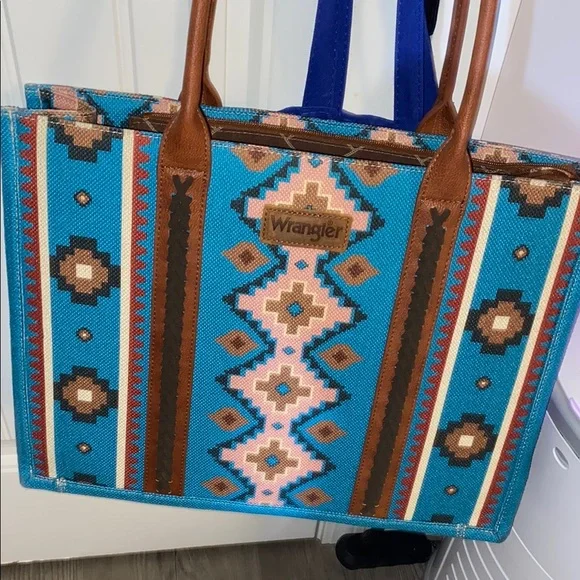 Wrangler Blue and Brown Southwestern Tote Bag, purse, and wallet set(Best offer) - Picture 3 of 16